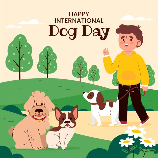 Ilustración plana para la celebración del día internacional del perro.