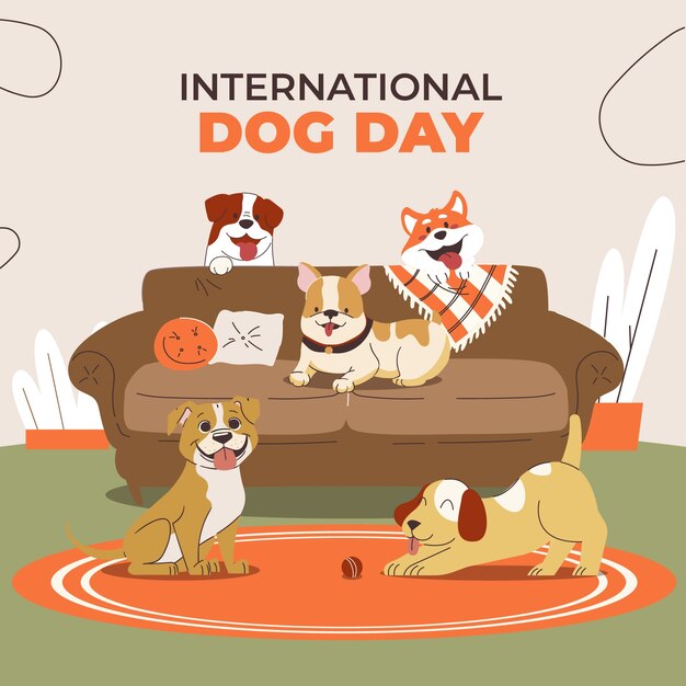 Ilustración plana para la celebración del día internacional del perro.