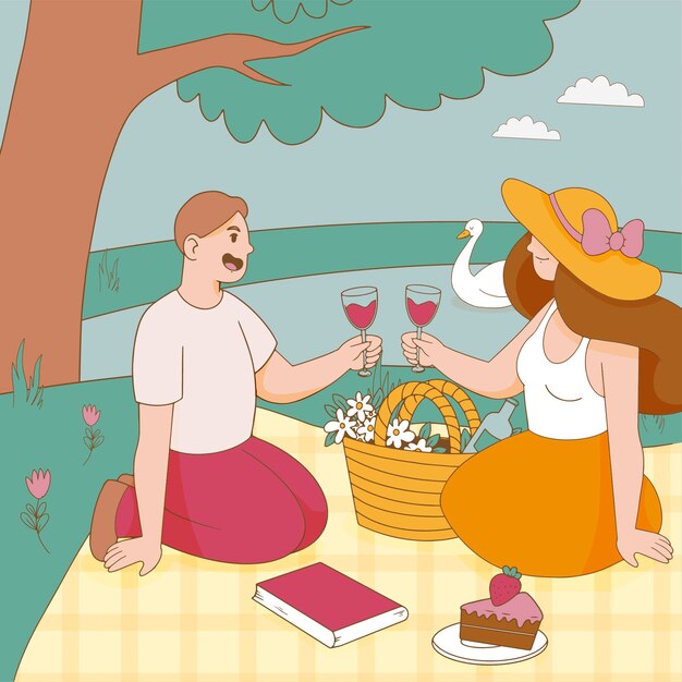 Ilustración plana para la celebración del día internacional del picnic.