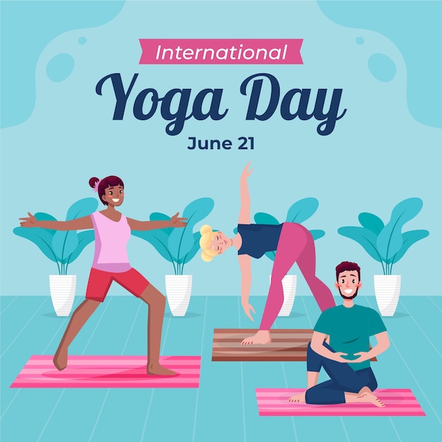 Vector gratuito ilustración plana para la celebración del día internacional del yoga