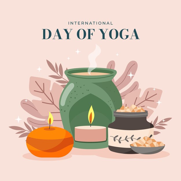 Ilustración plana para la celebración del día internacional del yoga