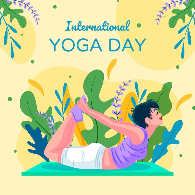 Vector gratuito ilustración plana para la celebración del día internacional del yoga