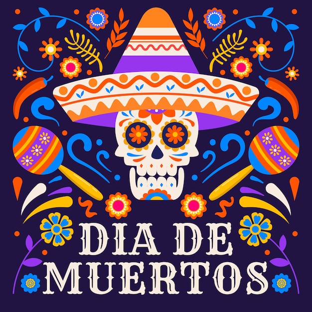 Ilustración plana de celebración de dia de muertos