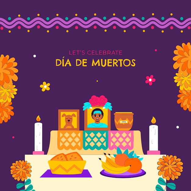 Ilustración plana para la celebración del día de los muertos