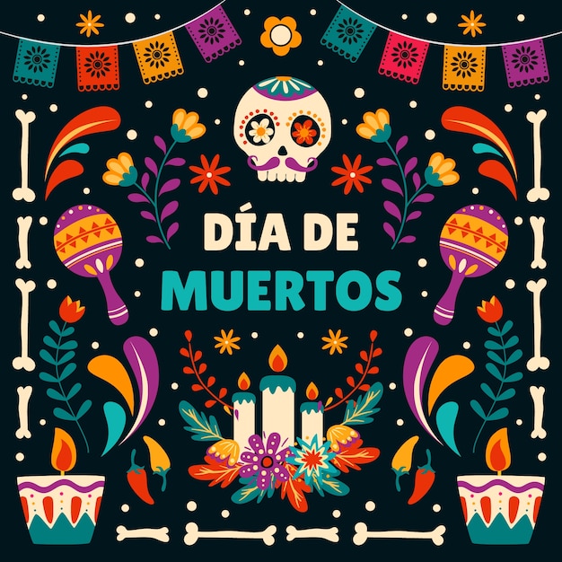 Ilustración plana para la celebración del día de los muertos