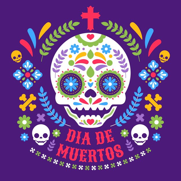 Ilustración plana para la celebración del dia de muertos