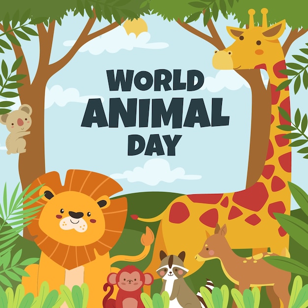 Ilustración plana para la celebración del día mundial de los animales