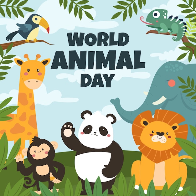 Ilustración plana para la celebración del día mundial de los animales