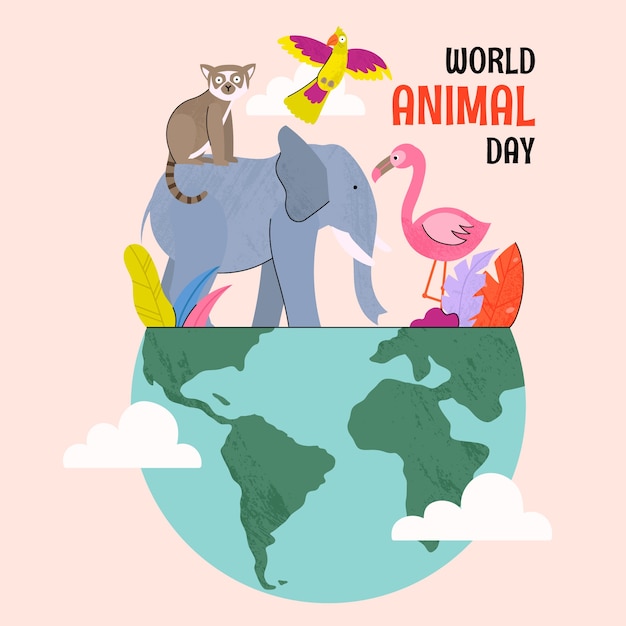 Vector gratuito ilustración plana para la celebración del día mundial de los animales