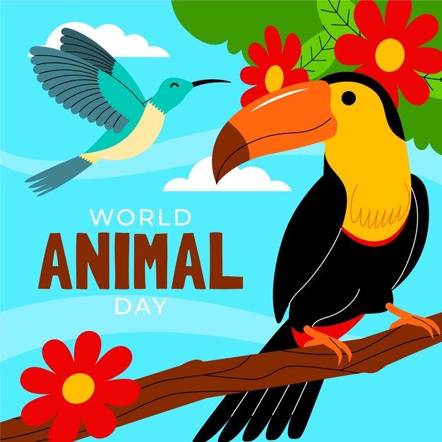 Ilustración plana para la celebración del Día Mundial de los Animales