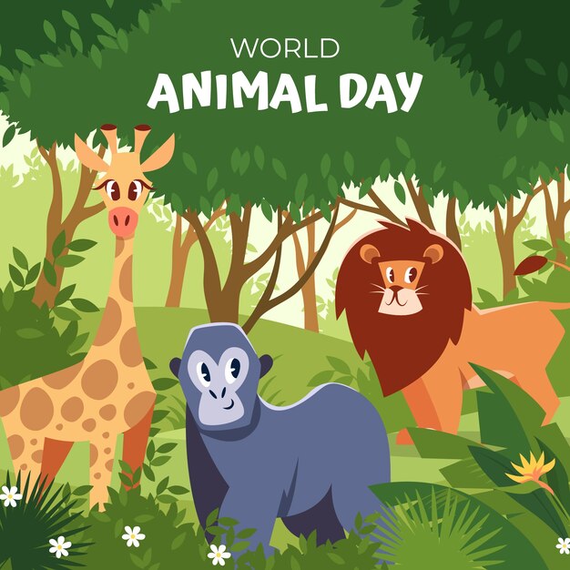 Ilustración plana para la celebración del Día Mundial de los Animales