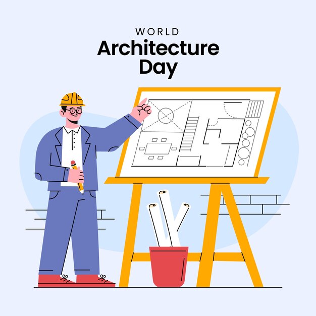 Ilustración plana para la celebración del día mundial de la arquitectura.