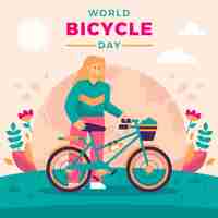 Vector gratuito ilustración plana para la celebración del día mundial de la bicicleta