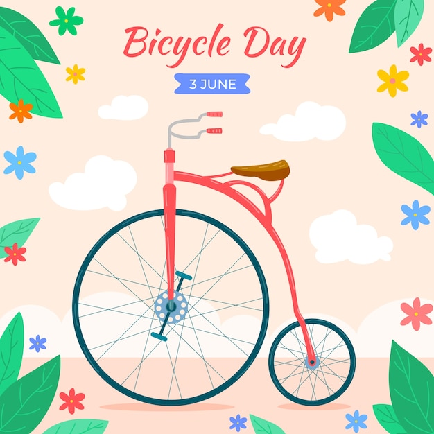 Ilustración plana para la celebración del día mundial de la bicicleta