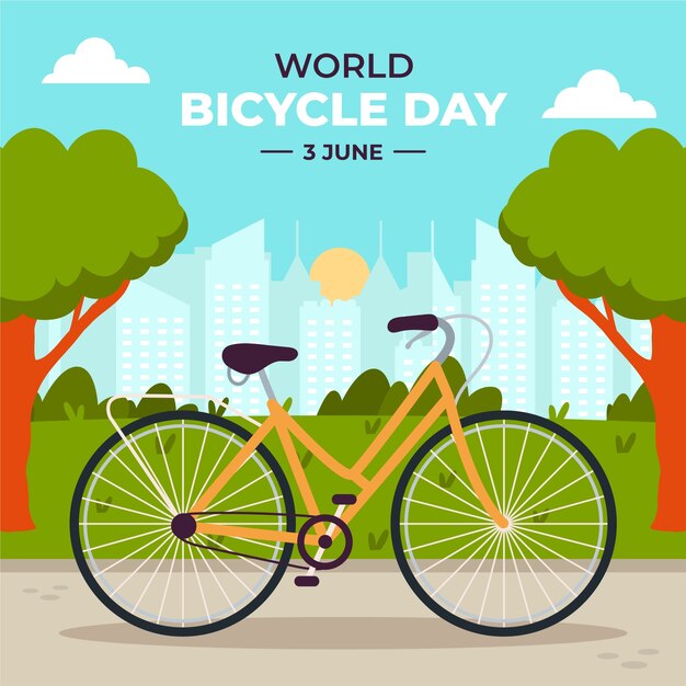 Ilustración plana para la celebración del día mundial de la bicicleta