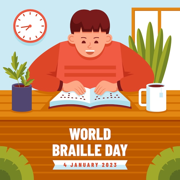 Ilustración plana para la celebración del día mundial del braille