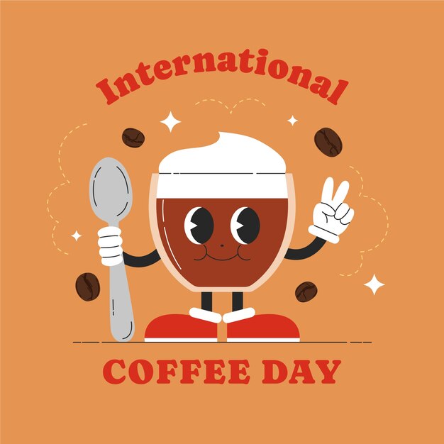 Ilustración plana para la celebración del Día Mundial del Café