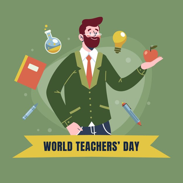 Ilustración plana para la celebración del día mundial del docente.