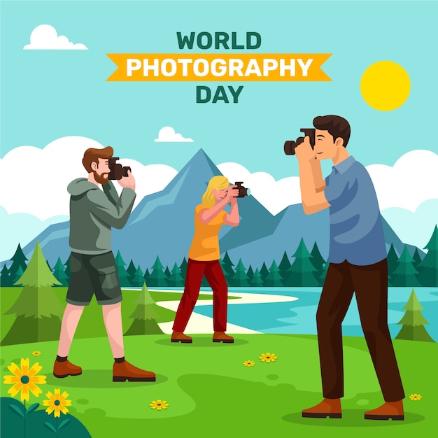 Ilustración plana para la celebración del día mundial de la fotografía.