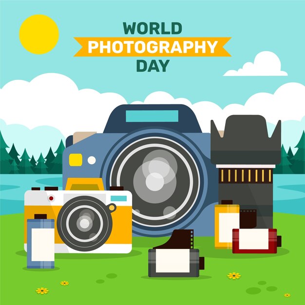 Ilustración plana para la celebración del día mundial de la fotografía.