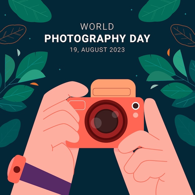 Vector gratuito ilustración plana para la celebración del día mundial de la fotografía.