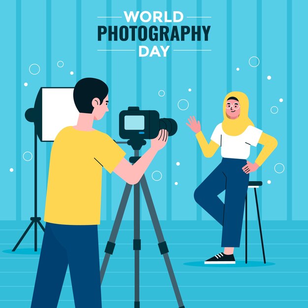 Ilustración plana para la celebración del día mundial de la fotografía.