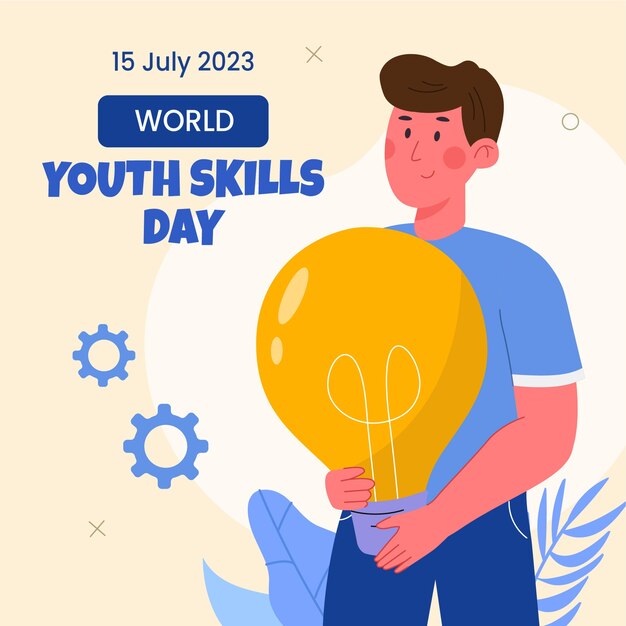 Vector gratuito ilustración plana para la celebración del día mundial de las habilidades juveniles