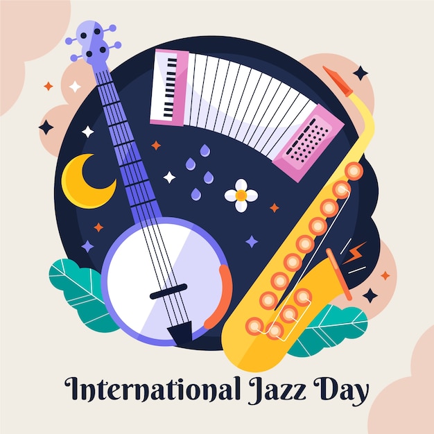 Vector gratuito ilustración plana para la celebración del día mundial del jazz