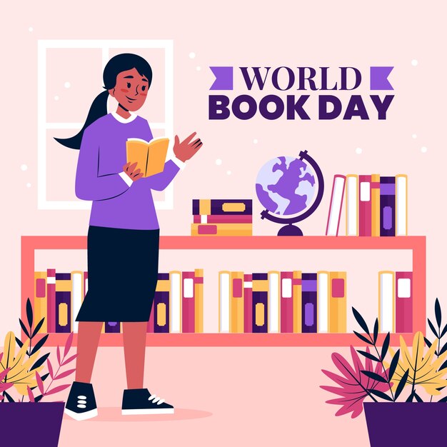 Ilustración plana para la celebración del día mundial del libro