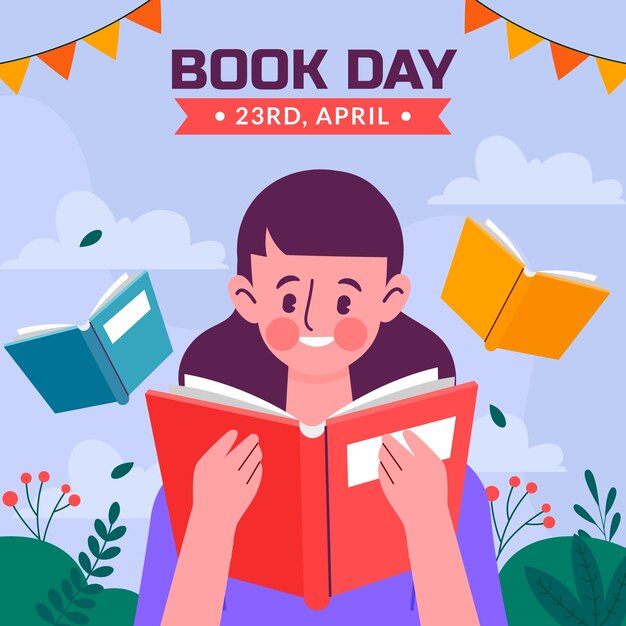 Ilustración plana de la celebración del día mundial del libro