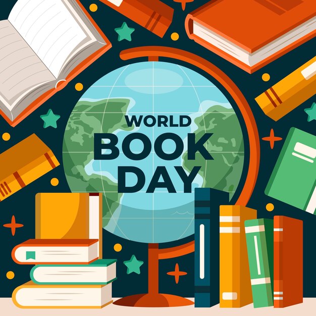 Ilustración plana para la celebración del Día Mundial del Libro