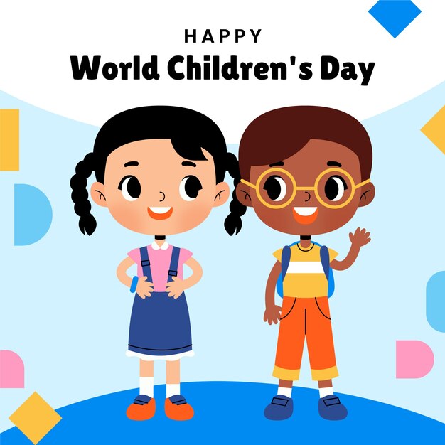 Ilustración plana para la celebración del día mundial del niño con niños jugando