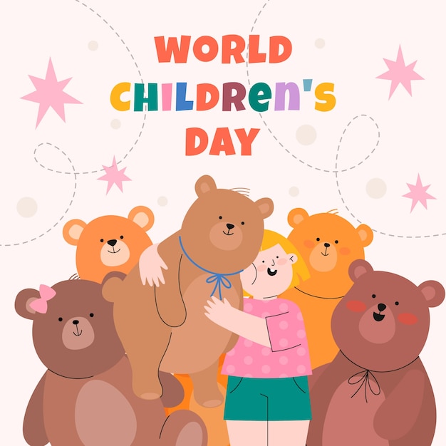 Ilustración plana para la celebración del día mundial del niño.
