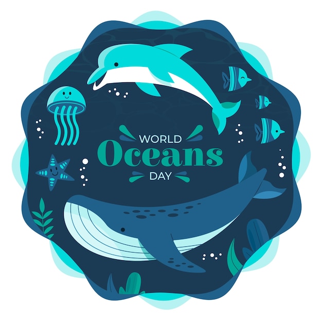 Ilustración plana para la celebración del día mundial de los océanos