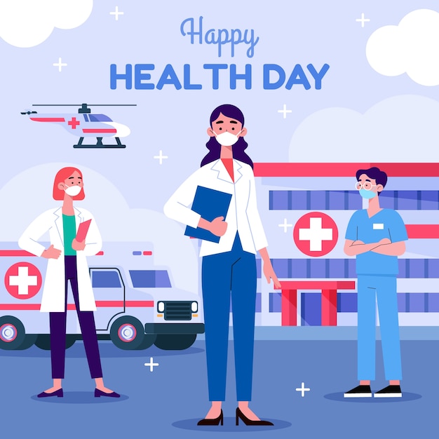 Vector gratuito ilustración plana para la celebración del día mundial de la salud