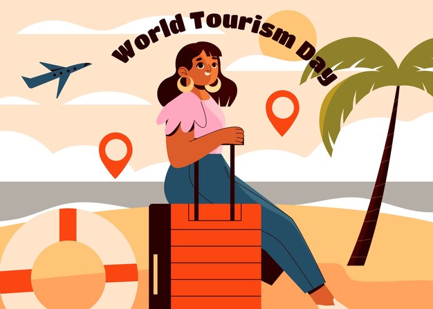 Ilustración plana para la celebración del día mundial del turismo.