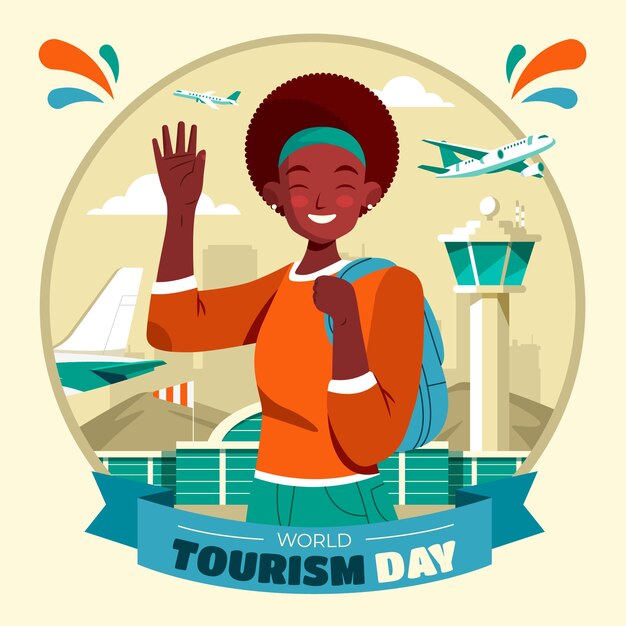 Ilustración plana para la celebración del Día Mundial del Turismo