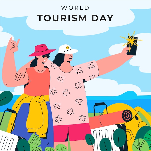 Ilustración plana para la celebración del día mundial del turismo.