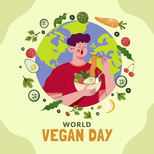 Vector gratuito ilustración plana para la celebración del día mundial del vegano.