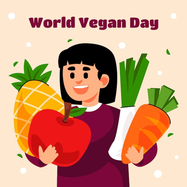 Vector gratuito ilustración plana para la celebración del día mundial del vegano.