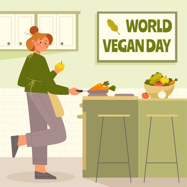 Vector gratuito ilustración plana para la celebración del día mundial del vegano.