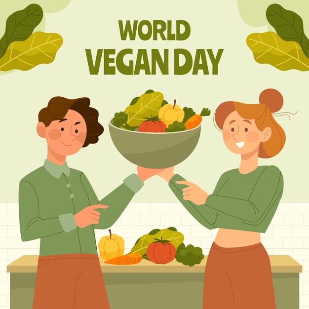 Ilustración plana para la celebración del día mundial del vegano.