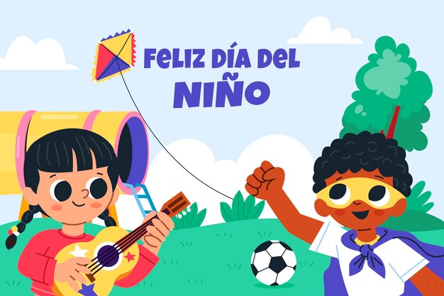 Ilustración plana para la celebración del día del niño en español.