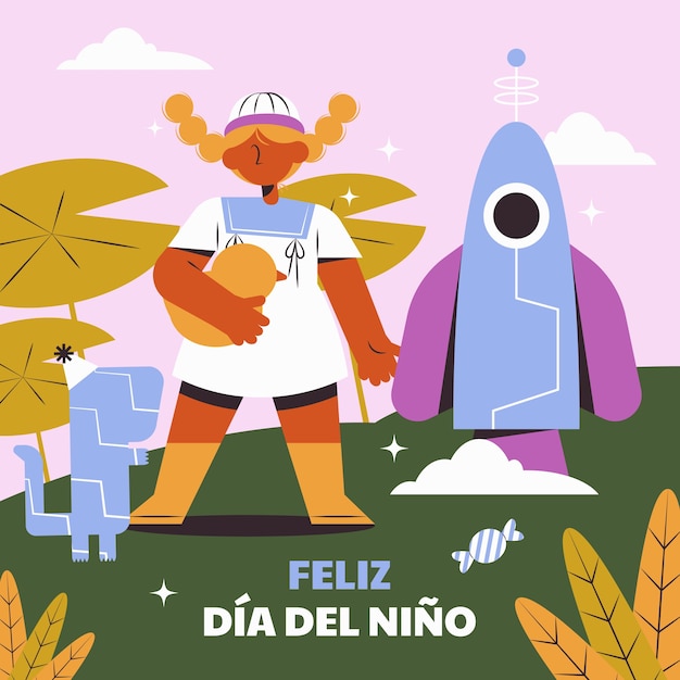 Vector gratuito ilustración plana para la celebración del día del niño en español.