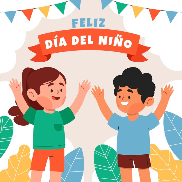 Ilustración plana para la celebración del día del niño en español.