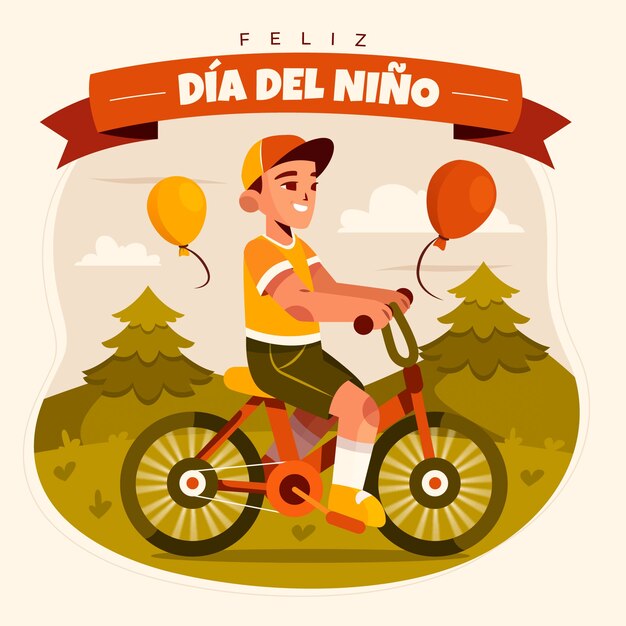 Ilustración plana para la celebración del día del niño en español.