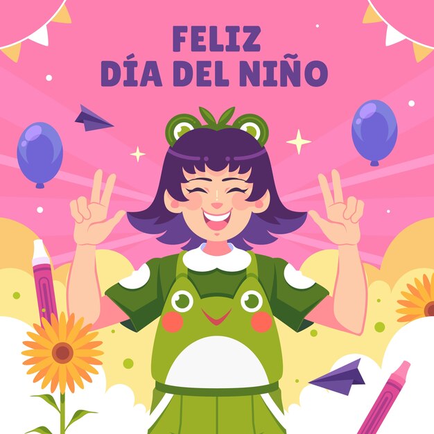 Ilustración plana para la celebración del día de los niños en español