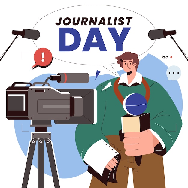 Ilustración plana para la celebración del dia del periodista.