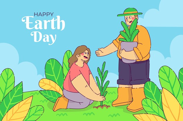 Vector gratuito ilustración plana para la celebración del día de la tierra con gente plantando