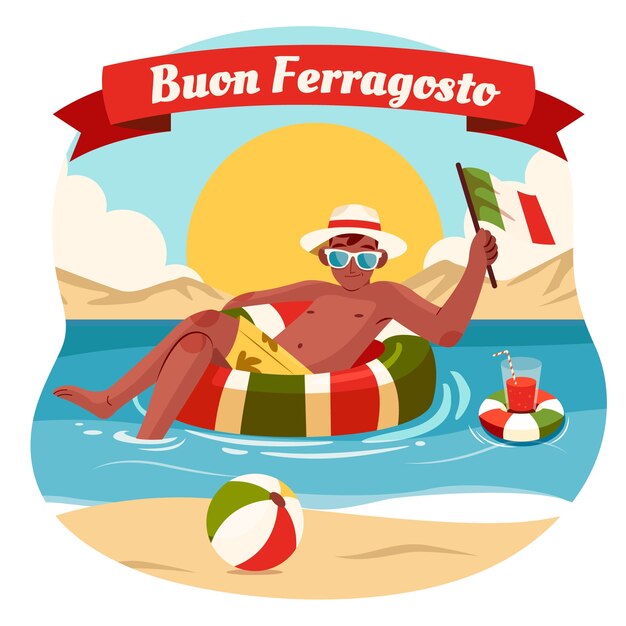 Ilustración plana para la celebración del ferragosto italiano